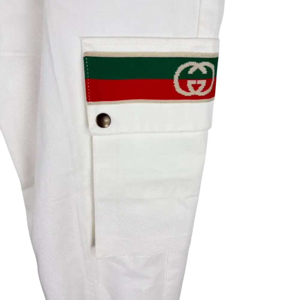 New Gucci Off White Canvas Pressed Cotton Cargo Pants Size 50